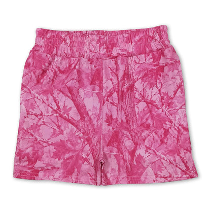 Pink leaves camo kids girls summer pocket shorts